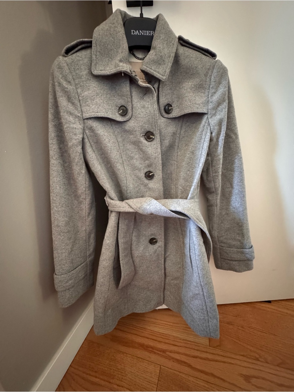 Banana Republic Grey Wool Blend Belted Mid-Length Coat | XS